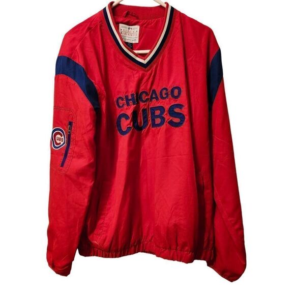 NBL Genuine  Merchandise Chicago Cubs Windbreaker Red with Pocked  On The Sleeve - Picture 1 of 5